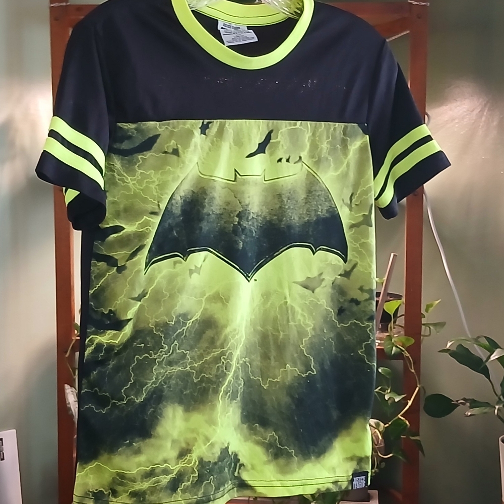 Batman Justice League Kids Neon Green and Black Graphic Shirt